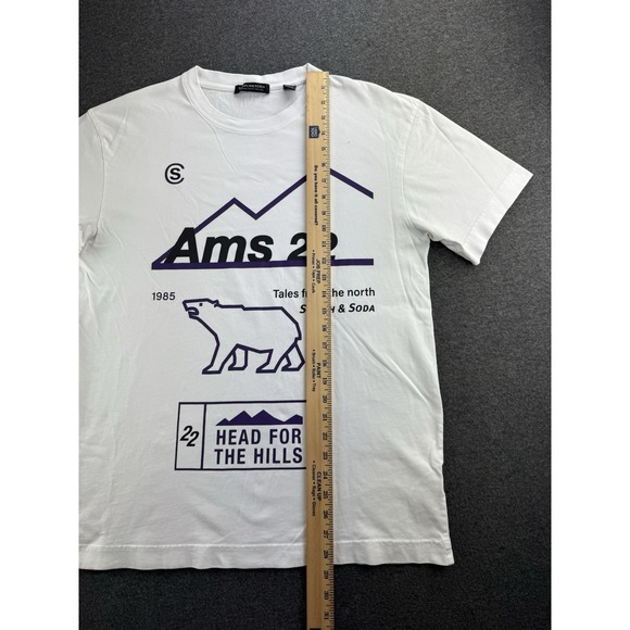 Scotch & Soda Mens White Graphic T Shirt Size Large AMS 22 Head For The Hills SS - Picture 13 of 16